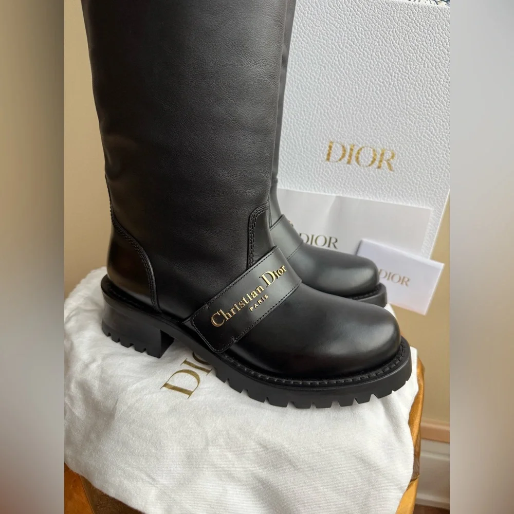 NWT Christian Dior D-Quest Thigh Black Leather Boots, size 37 (US 6-6.5) - Picture 12 of 17